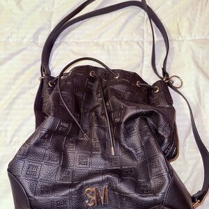 Steve Madden Textured Black Bucket Backpack